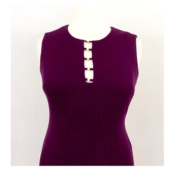 Calvin Klein Sleeveless Eggplant Gold Rivet Dress - Picture 2 of 11